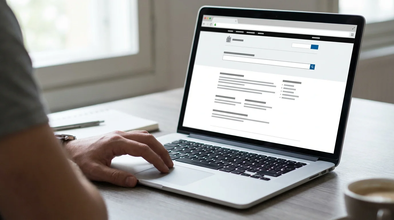 Close-up of a laptop screen displaying the UK Gambling Commission public register with a padlock icon visible